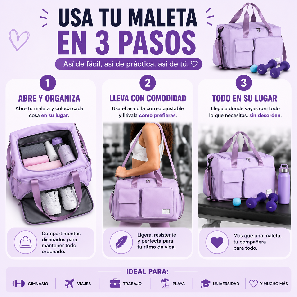 Maleta Gimnasio Deporte Portatil Lila karla